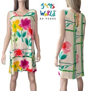 James World Floral Shift Dress Flower Box Colourful 100% Rayon Sleeveless RARE